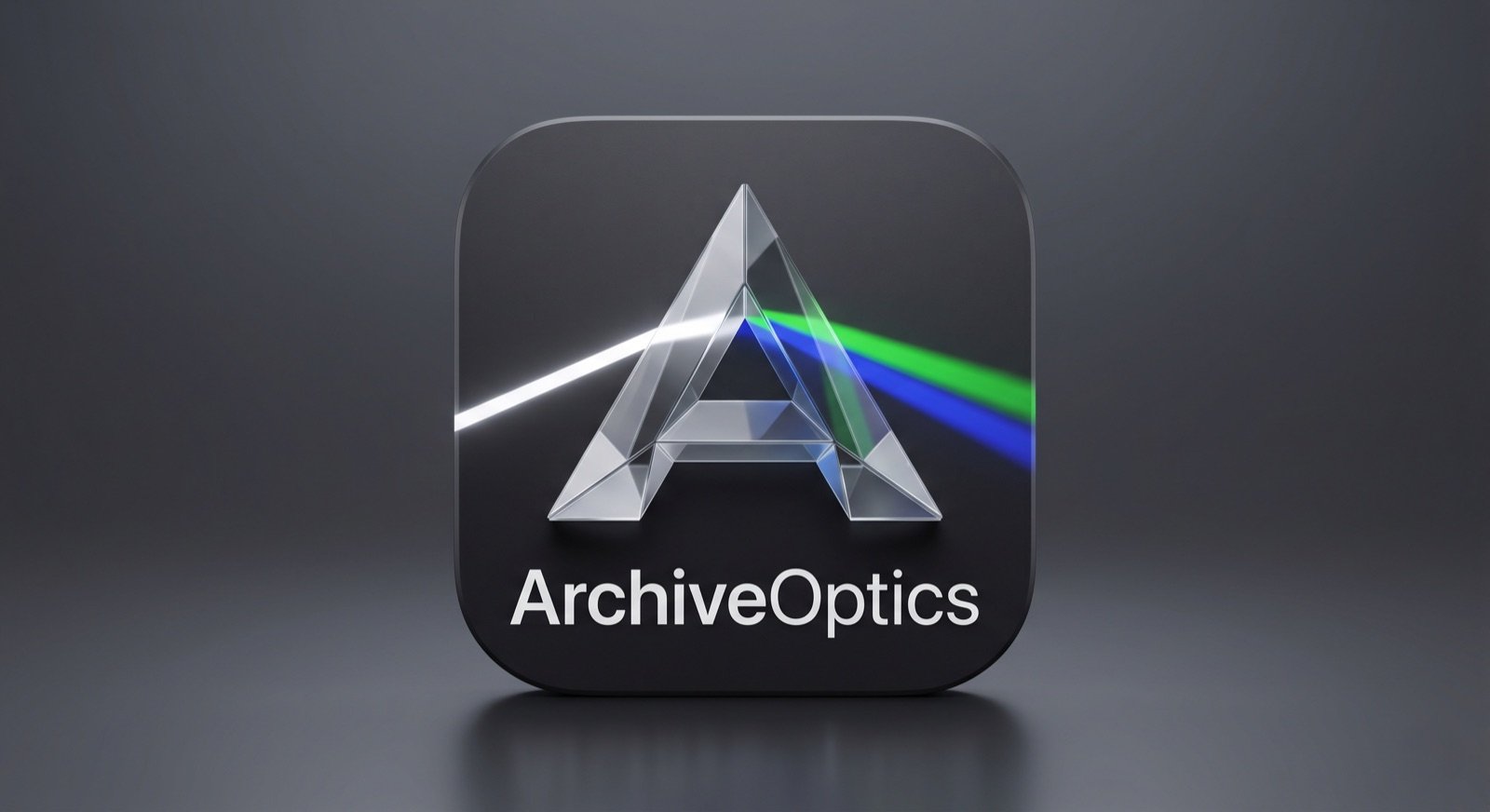The ArchiveOptics mark: a glass prism in the shape of a letter A, refracting a beam of light